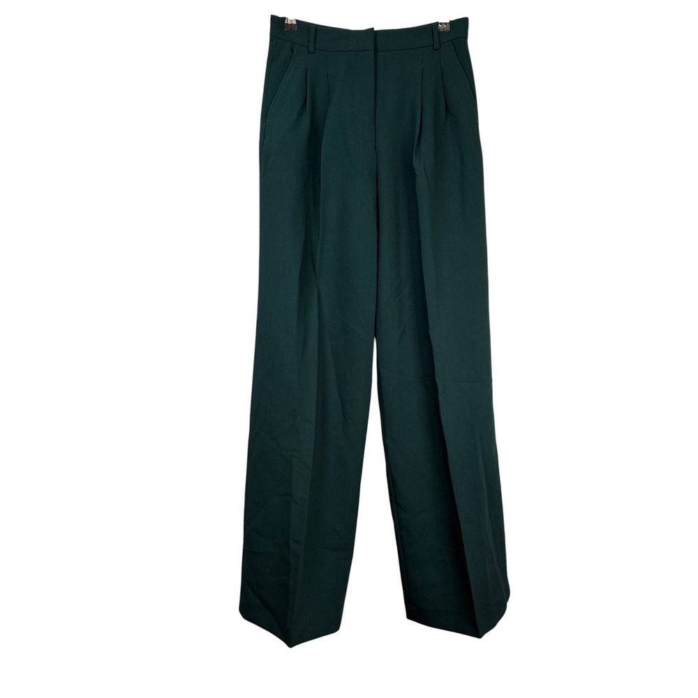 Zara Womens Forest Green High Waisted Wide Leg Pleated Dress Pants Size XS